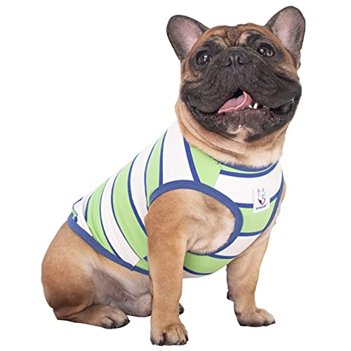 Ichoue Dog T Shirts Tank Top Clothes For French English Bulldog Frenchie Pug - Green White, Xlarge #TOP11