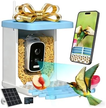 Smart Bird Feeder with Camera – 2.5K HD Bird Feeder Cameras Solar Powered, AI Birds Identification via App WiFi Outdoor Waterproof Birdhouse Watch Night Vision, 4000mAh Battery, Gift for Birdlovers