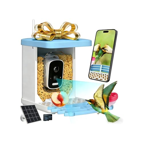 Smart Bird Feeder with Camera - 2.5K HD Bird Feeder Cameras Solar Powered, AI Birds Identification via App WiFi Outdoor Waterproof Birdhouse Watch Night Vision, 4000mAh Battery, Gift for Birdlovers