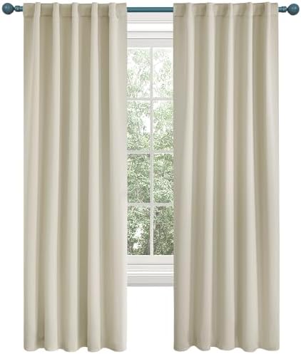 Deconovo Blackout Curtains, Thermal Insulated, W42 x L95 2 Panels, Back Tab, Machine Washable, Room-Darkening Drapes for Bedroom/Living Room Light Beige
