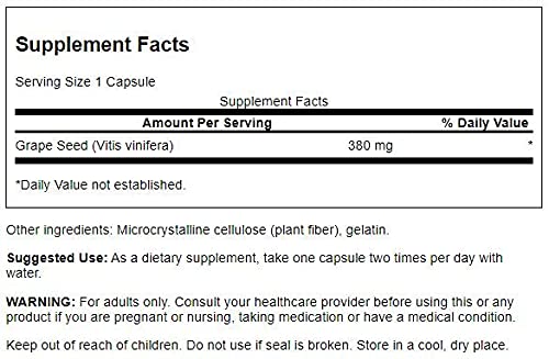 Swanson Grape Seed Heart Antioxidant Free Radicals Healthy Blood Pressure Support Polyphenols Opcs (Oligomeric Proanthocyanidins) Herbal Supplement 380 Mg 100 Capsules #TOP1