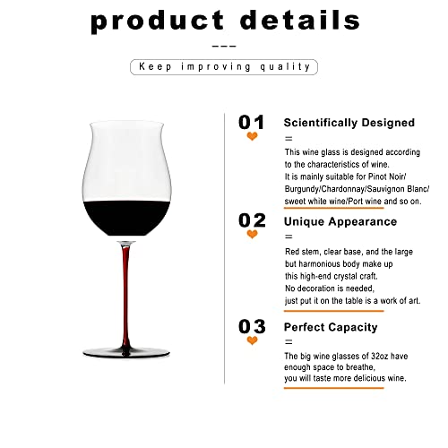 Luxu Wine Glasses(32Oz) With Long Red Stem & Black Base,Luxury Crystal Red & White Wine Glasses Set Of 2, Hand Blown,New World Designed Goblet In Premium Box,Perfect Idea For Wine Lovers #TOP4