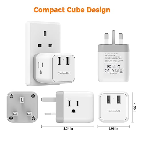 image for TESSAN US to UK Plug Adapter, Type G UK Travel Plug Adapter, Ireland S