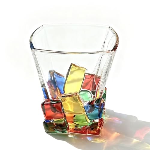 ZhouZGlass Painted Colorful Drinking Glasses, Colored Whiskey Glasses, Multicolor Water Glasse,Whiskey Wineglass Glasses,Tumbler Glasses (Ice Cube)