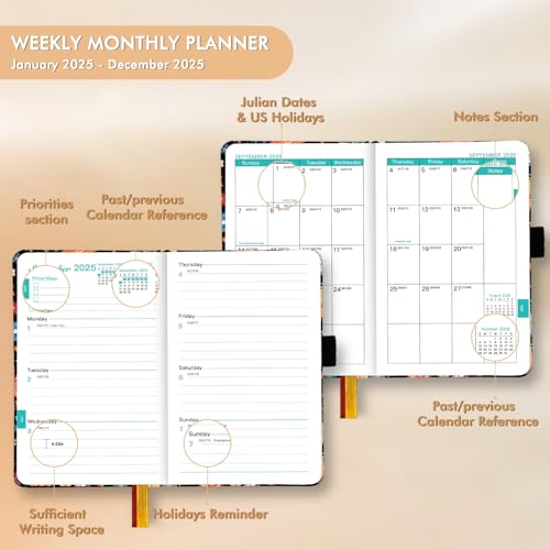 Ymumuda 2025 Pocket Planner, Weekly Monthly Planner 2025, JAN.2025to DEC.2025, 6.4×4", Mini Size for Purse, Easy to Carry, Professional Tight Binding, Small Academic Planner for Women/Girls