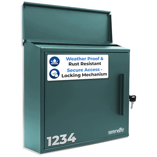 SereneLife Wall Mailbox with Lock Green 0.46 Cu Ft