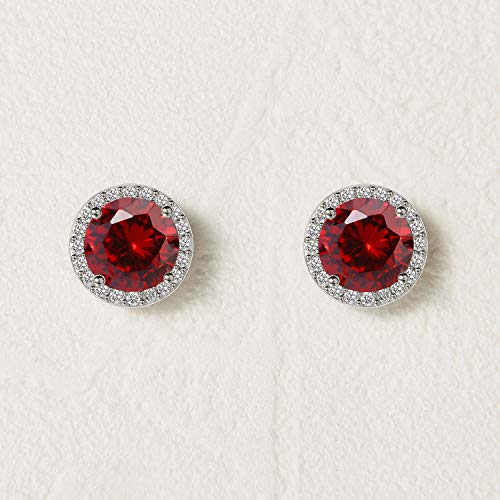 Sweetv Cubic Zirconia Stud Earrings, 8Mm Round Cut, Rhinestone Hypoallergenic Earrings For Women & Girls Christmas Earrings, Ruby #TOP3
