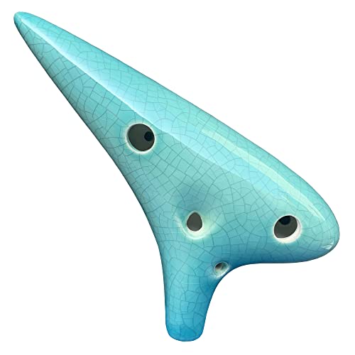 Image of 12 Hole Ocarina Instrument With Song Book for Beginner,Alto C Ceramic Ocarina(Cyan Ice-crack Crack)