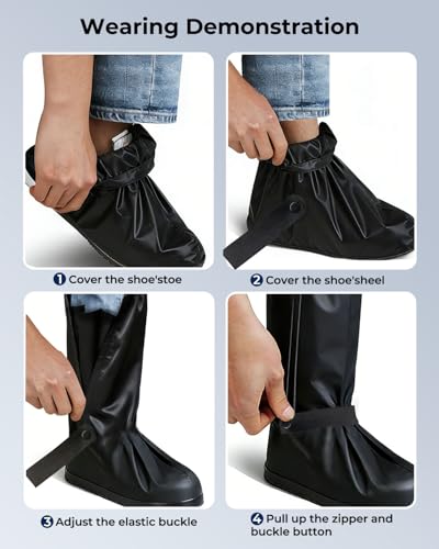 Image of ANYCHO 16.5 inch Tall Waterproof Shoe Cover for Rain, Shoe Rain Cover Waterproof for Men Women, PVC Anti-Slip Reflective Overshoes with Zipper, Reusable for Cycling, Motorcycling, Hiking, Camping