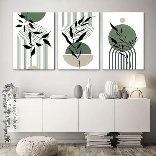 Affiches murales bohèmes vert sauge et noir lot de 3 décorations modernes salon 60x90cm