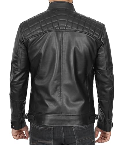 Image of Blingsoul Men's Leather Motorcycle Style Jacket - Quilted Cafe Racer Biker Style Jacket for Men