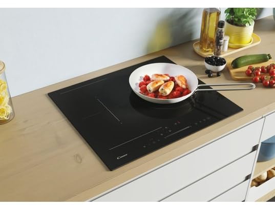 CANDY - Plaque Induction Connectée - 3 Zones de Cuisson, 1 Flexible, Booster Max 3500W, Commandes Groupées, Réglage Tactile, Fonction Pause, 7400 W, Installation à Fleur, Bords Droits - 59 x 52 x 6 cm