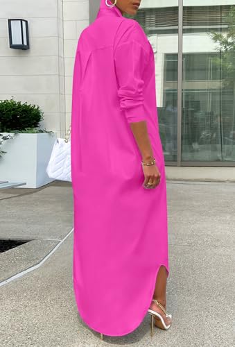 Image of Choichic Shirt Dresses for Women Casual Long Sleeve Cotton Button Down Maxi Dresses