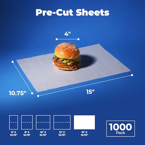 Fit Meal Prep [1000 Pack] 15 x 10.75" Wax Paper Sheets for Food, Interfolded Precut Deli Paper, Pop Up Grease-Proof Sandwich Paper Wraps, Waterproof for Lunch, Food Basket, Microwave Cover, BBQ