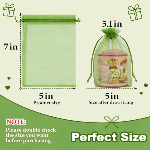 Image of Crweety 50 Pcs 5x7 Inch Green Organza Bags, Small Mesh Bags Drawstring, Elegant Jewelry Pouches for Wedding Favor, Birthday Party Favor, Graduation Gifts Wrap & Candy Treat Sachet