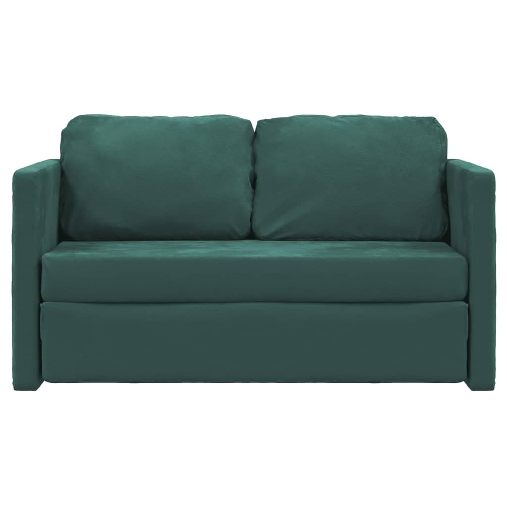 Divano Letto 2 Posti Convertibile in Letto da Terra 2 in 1 Velluto-Verde scuro-122x204x55 cm