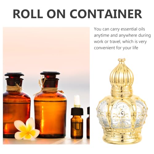 Image of Housoutil 10ml Essential Oil Glass Roller Bottle, 10PCS Refillable Vintage Perfume Bottles, Middle Eastern Style Glass Roll on Dispenser with Cap for Thai Amulet Essential Oil Catholic Baptism