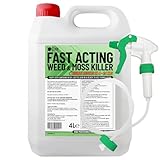 Elixir Gardens 4 Litre Fast Acting Glyphosate-Free Weed & Mosskiller | Child and Pet safe Organic & Natural Ready-to-Use Acetic Acid Formula 60g/l | Results in 24 Hrs | 4 L with Spray Head & Hose x 1