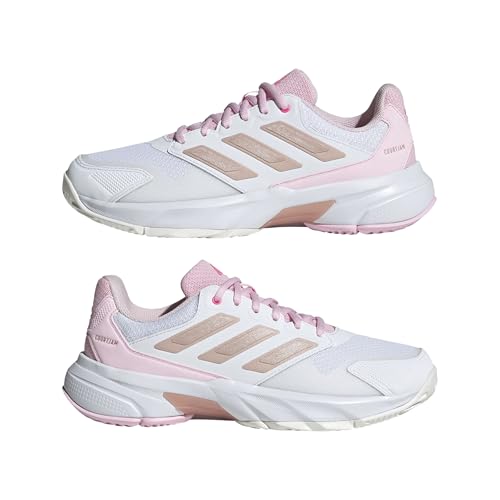 Adidas Donna Courtjam Control 3 Tennis Shoes, Cloud White/Silver Metallic/Lucid Pink, 39 1/3 Eu - 9