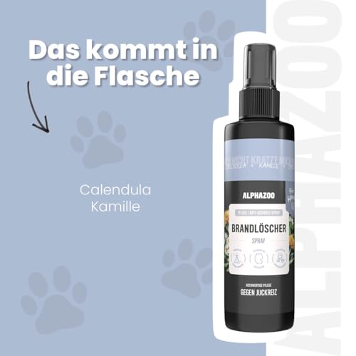 alphazoo Brandlöscher Anti-Juckreiz-Spray für Hunde 250 ml – mit Kamille & Ringelblume. Pflegendes Spray, Alkohol- & parabenfrei, zur Unterstützung empfindlicher Haut & zur Linderung von Irritationen
