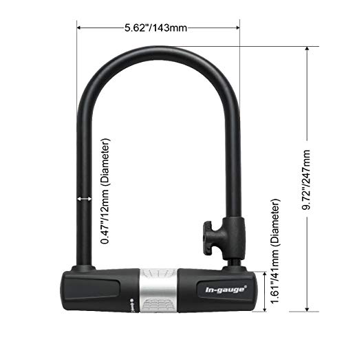 image for in-gauge Bike U Lock with Cable Heavy Duty Bicycle U-Lock,14mm Shackle
