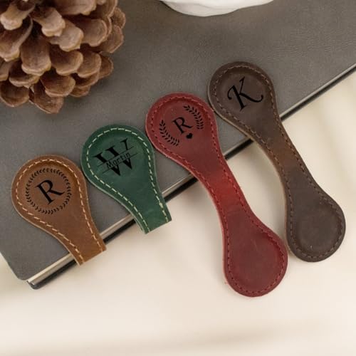 Juego de 3 marcadores magnéticos personalizados de cuero con iniciales grabadas, regalos personalizados para lectores, niños, amantes de los libros, compañeros de clase, hombres y mujeres