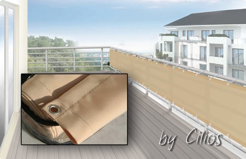 Flora Cord 12 75 30-01 Balcony Screen Polyester Fabric 75 x 300 cm with Accessories Sisal