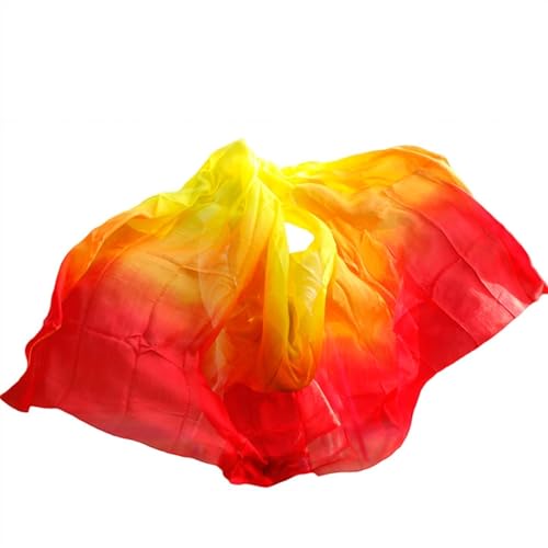 Velo de danza del vientre de seda en rojo naranja y amarillo para mujer 6