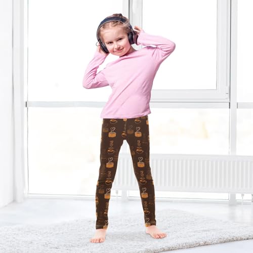 Love Coffee Cake Girls Leggings Ultra Soft Compression Yoga Gym Pants for Kids 4-10T4