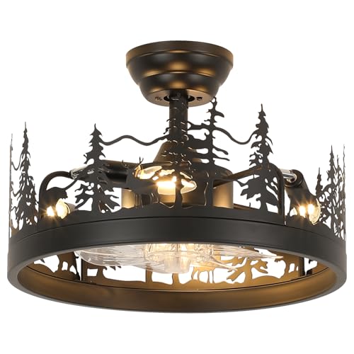 Farmhouse Rustic Ceiling Fan with Light and Remote, Black Chandelier Fan with Bear and Deer Design, Adjustable Height, Rustic Chandeliers for Living Room, Bedroom, Hallway, Entryway Lighting - Image 8