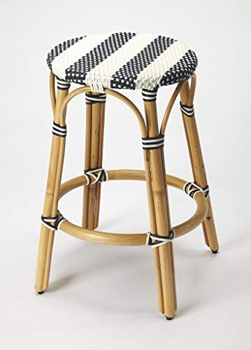 Butler Specialty Company Tobias Rattan Round 24" Counter Stool - White and Navy
