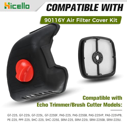 Hicello SRM 225 Air Filter Cover Kit 13031054130 Air Filter A232000480 Air Cleaner Cover V299000250 Thumbscrew Compatible with Echo Trimmer Brushcutter GT-225/225i/225L/225SF, PAS-225/225SB/225VP