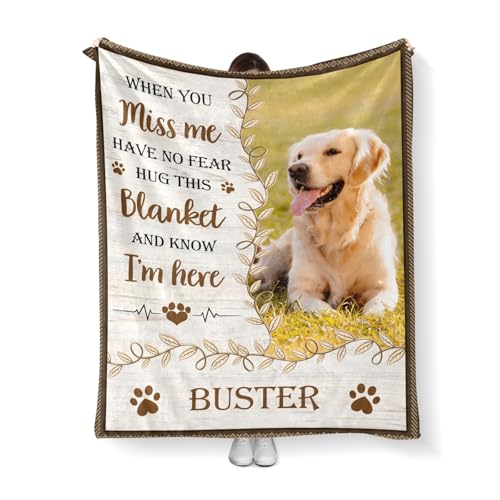 ElYIECD Personalized Dog Memorial Blanket with Photo:Made in USA,Custom Dog Memorial Gifts for Loss of Dog,Cat,Pet,Sympathy Bereavement for Loss of Pet, Style-4