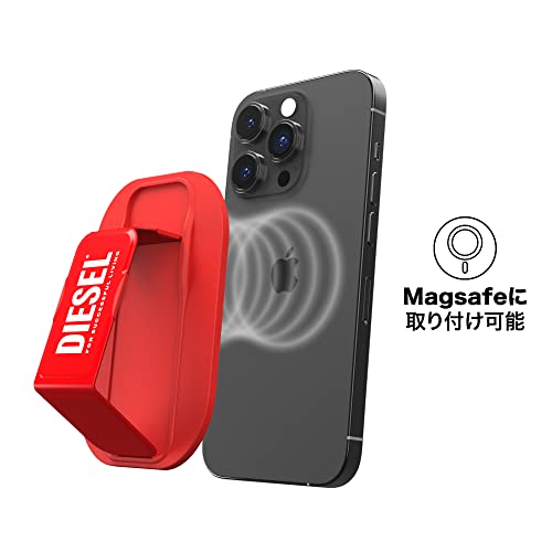 DIESEL MagSafe対応 スマホスタンド FW22 グリップ＆スタンド スマホリング （ディーゼル ユニバーサルサイズ マグセーフ対応, レッド/ホワイトロゴ）
