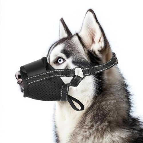 Dog Muzzle for Small Medium Large Sized Dogs, Soft Mouth Guard Muzzles with Adjustable Breathable Mesh, Puppy Muzzle Mask for Training, Black L