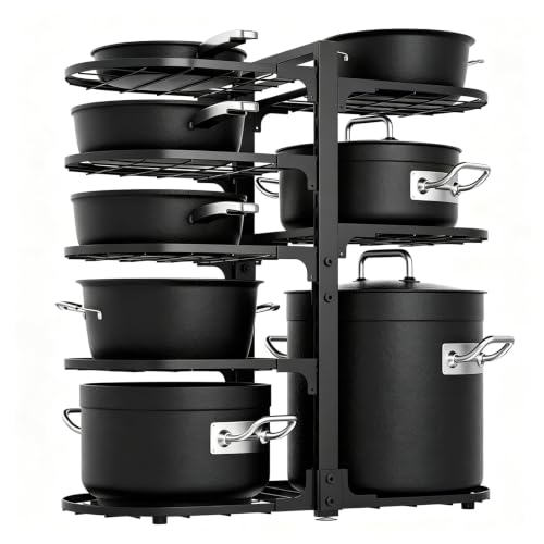 Adjustable Pot Rack: 8 Tier Pan Storage – 120LBS Kitchen Organizer | Create organized cookware space with flexible setup – perfect for compact homes – pantry areas and daily cooking routines