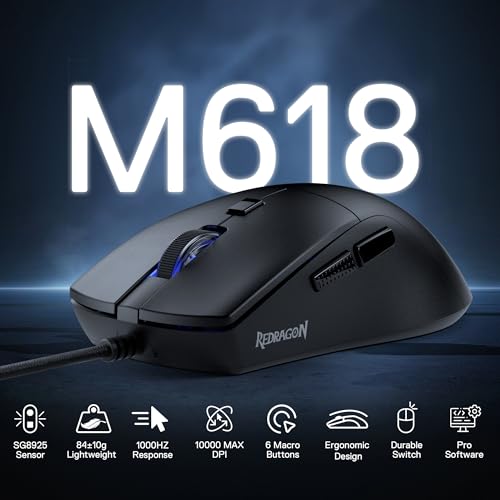 Image of Redragon M618 Wired Gaming Mouse, 10000 DPI Optical Ergonomic Mouse with 6 Programmable Buttons, 84G Ultra Lightweight, Software Supports DIY Keybinds, Black
