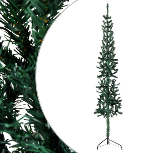 vidaXL Slim Artificial Half Christmas Tree with Stand Holiday Ornament Christmas Decoration Slim Xmas Tree Holiday Decoration Green , 180 x 49 cm