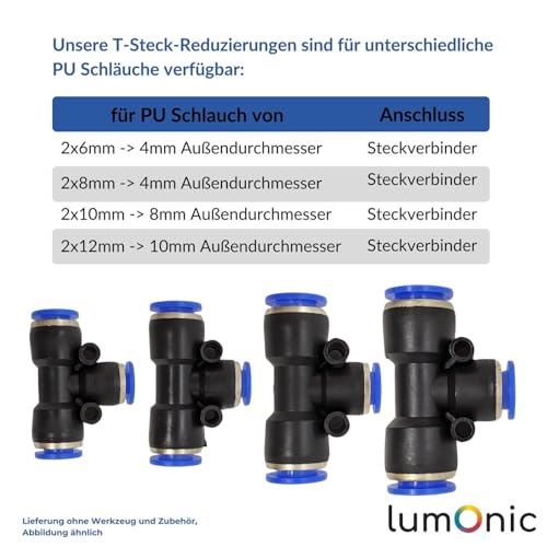 Distribuidor en T reductor Lumonic de 12/10/12mm para aire comprimido 4