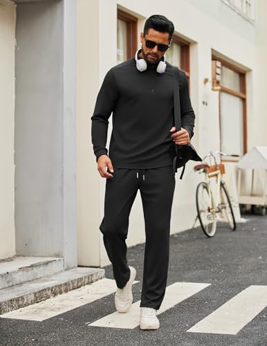 COOFANDY Men's Tracksuits 2 Piece Casual Athletic Sweatsuit Quarter Zip Pullover Long Sleeve Running Sport Outfits3