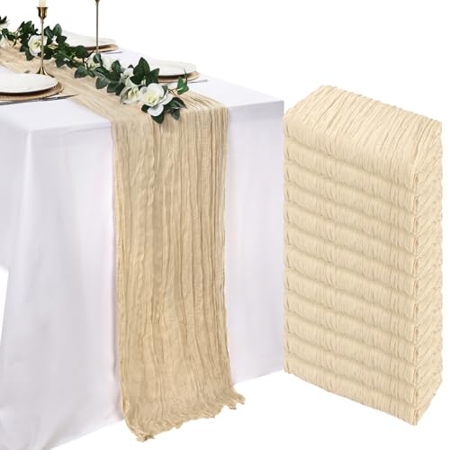 pepmily 12 Pack Beige Cheesecloth Table Runner 10ft 23x120 Inch