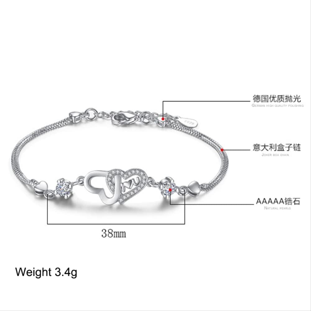 TTDGYYXW Pulseras Colgantes con Dije de corazón de Doble Amor con Cinta de circón para Mujer