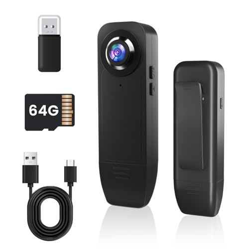 Bextgoo Body Camera, 1080P Mini Body Camera with 64GB microSD No WiFi Needed, Wearable Body Cam with Long Battery Life, Motion Detection Bodycam with Night Vision, Loop Mode