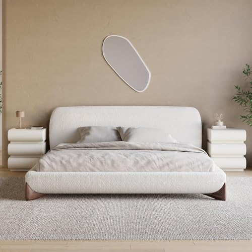homary 3 Pieces Bedroom Sets, King Size Upholstered Bed with 2 Leather Nightstands &ndash; Modern Bedroom Set with Wireless Charging & USB Ports, 2 Drawer Storage Nightstands