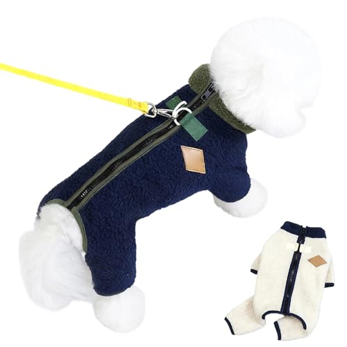Winter-Overall-Mantel für Hunde, Hundemantel Winter mit Reißverschluss Hinten,Warme Hundejacke mit Fleecefutter für kleine mittlere Hunde (Marineblau, L(8.8-13.2Lbs))