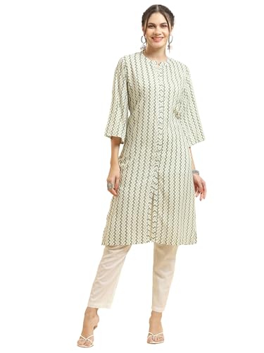 Image of Shree Women Liva (Rayon) White Floral Print Kurta