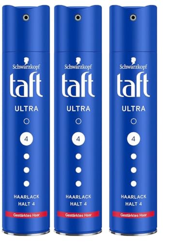 3x Schwarzkopf Taft Haarlack Ultra Haltegrad 4 Haarstyling, Haarspray für alle Haartypen, gestärktes Haar, vegane Formel* 250ml (3er Pack)