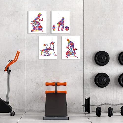 Image of CHDITB Wall Art for Home Gym, Set of 4 Watercolor Workout Posters (12x16 Inches), Bodybuilding Art Prints, Exercise Room Decor