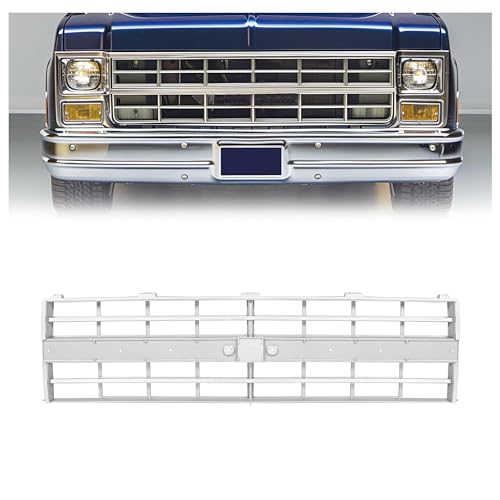 KUAFU Front Grille Grill Compatible with 1985-1988 Chevy Chevrolet C10/C20/C30/K10/K20/K30/R30/V30/K5 Blazer Suburban 15554911 GM1200140 Silvery Chrome w/Molding Holes & Emblem Slot