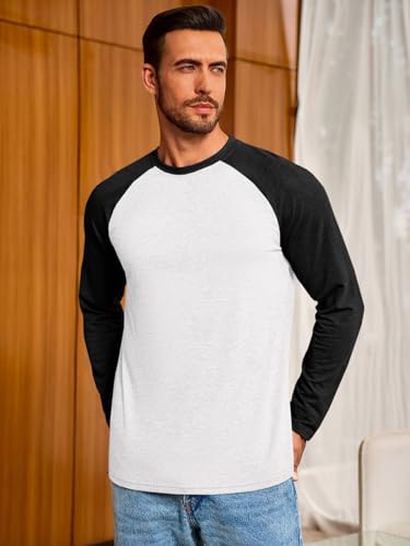 Runcati Mens Baseball Shirt Casual Raglan Long Sleeve Crewneck Graphic T-Shirt Lightweight Vintage Tops3